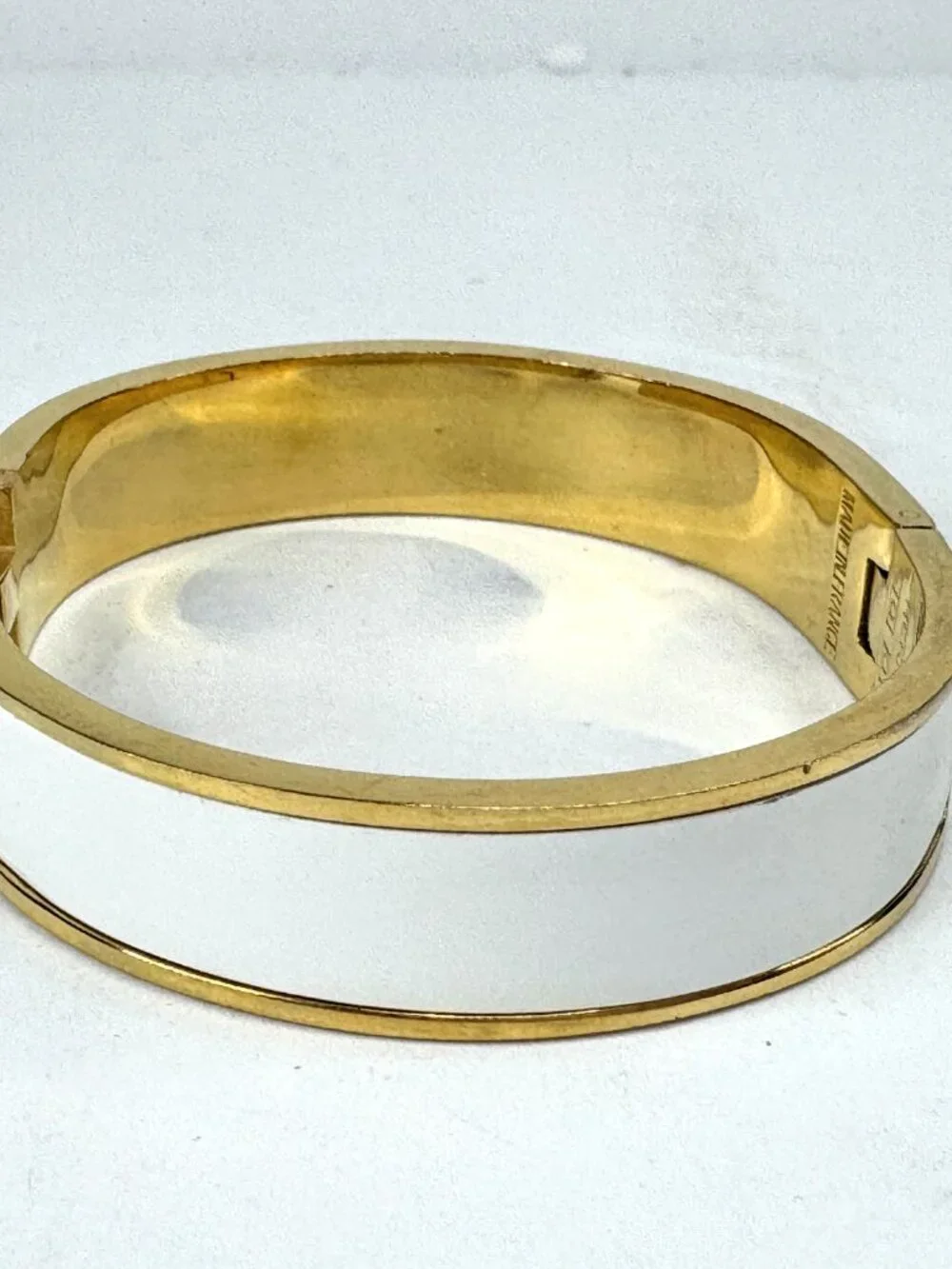 Vintage Hermès Clic H White Enamel Gold Plated Bangle Bracelet GM France GS877